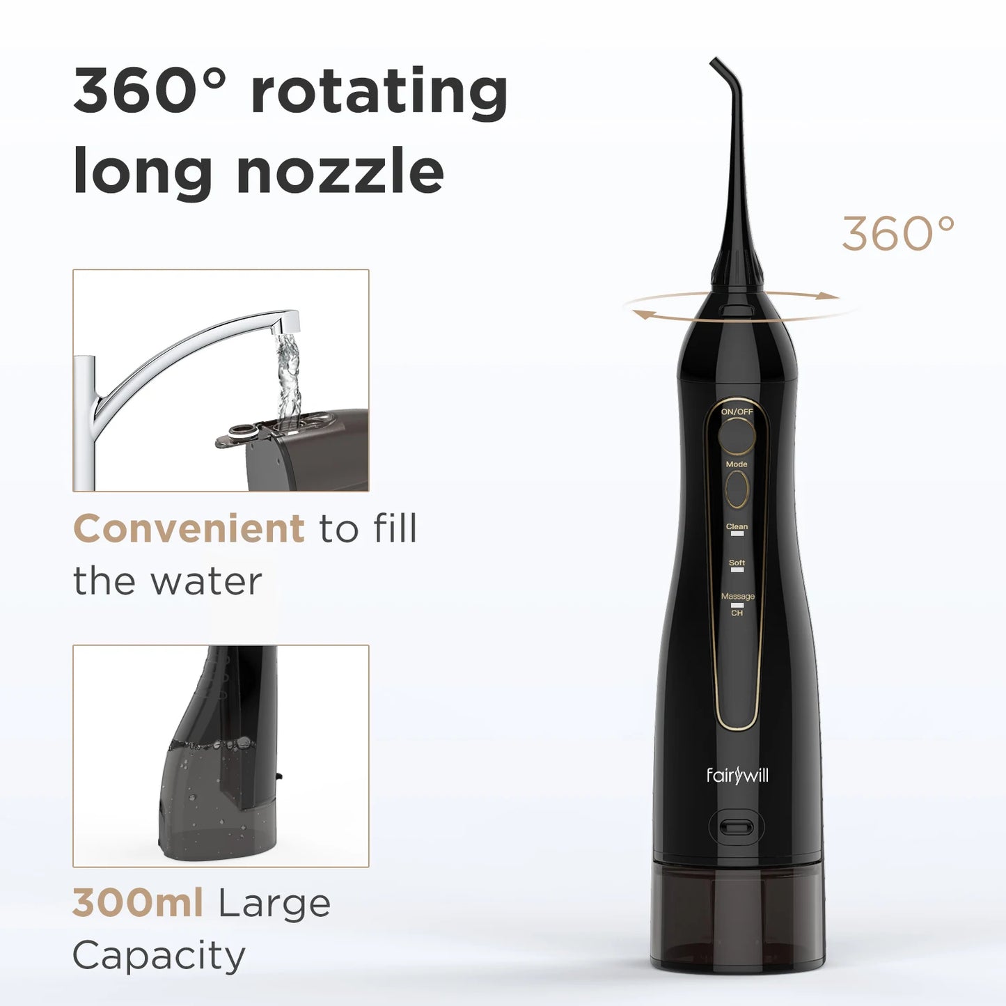 Fairywill Water Flosser + Electric Toothbrush Set | Portable Oral Irrigator 300ML | Rechargeable Waterproof Dental Care Kit