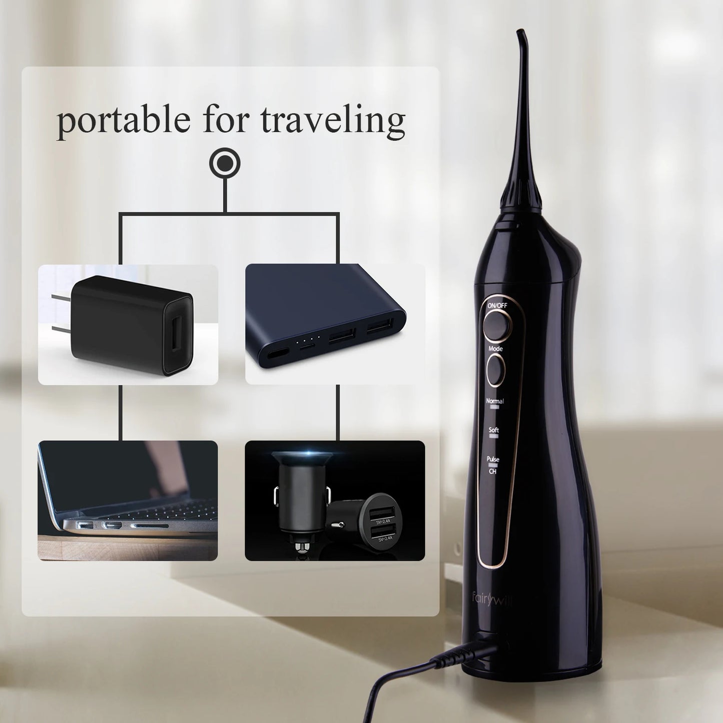 Fairywill Water Flosser + Electric Toothbrush Set | Portable Oral Irrigator 300ML | Rechargeable Waterproof Dental Care Kit